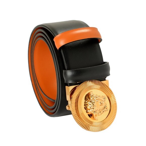 Versace Reversible 100%Leather Gold Medusa Head Logo Decorated Belt US 40 IT 100 - Picture 1 of 5